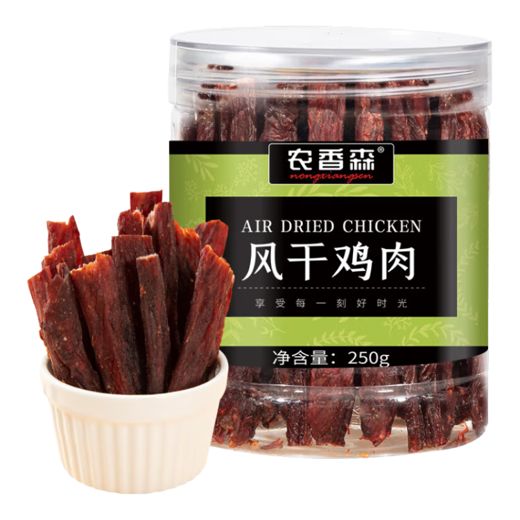 農香森黑胡椒味風(fēng)干雞胸肉干250g罐裝雞肉干肉條減零食低卡脂即食解饞