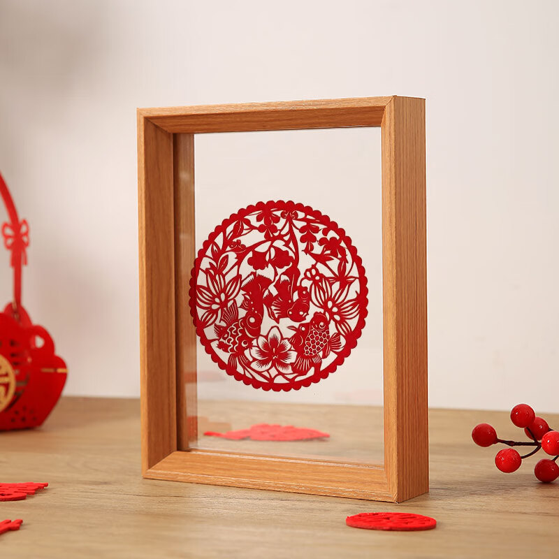 剪纸手工制作成品带框双面透明相框喜字夹片摆台干花标本树叶框画