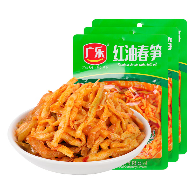 廣樂(lè )紅油春筍下飯菜100g 香辣榨菜早餐 四川特產(chǎn)泡菜咸菜即食 廣樂(lè )紅油春筍100g*10袋