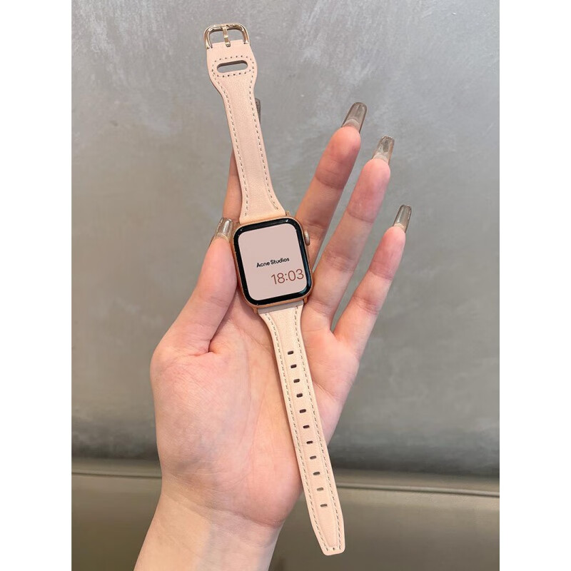 创京懿选手表表带真皮粉色适用腕带智能小蛮腰软 反扣蛮腰-粉色 oppo