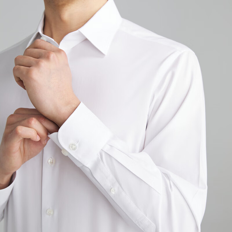 MAYOR男装 秋季ALUMO高支全棉免烫经典白色长袖衬衫男 漂白 38