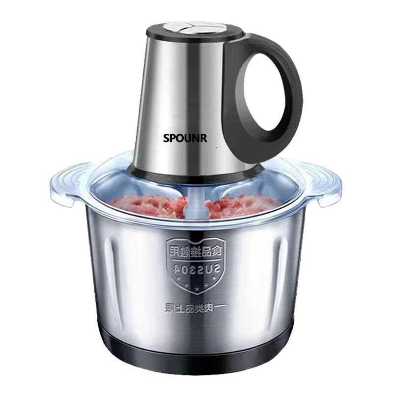 SPOUNR正品苏泊绞肉机家用5L大容量和面机多功能电动料理器多功能打肉饺子机辣椒蒜绞馅不锈钢厨房搅拌机 5L 标准三档+2副刀纯铜电机可和面