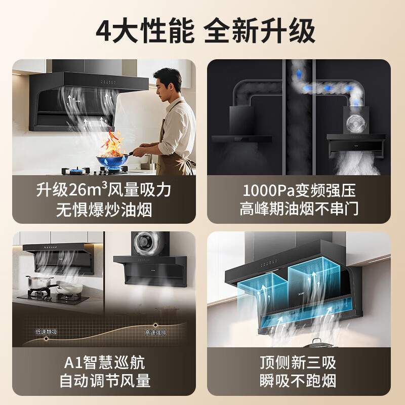 统帅（Leader）海尔智家出品 抽油烟机 顶侧三吸26大风量1000pa风压 自清洁AI变频强吸力 max小黑翼9762国家补贴 【单烟机】26风量变频+一键自旋洗