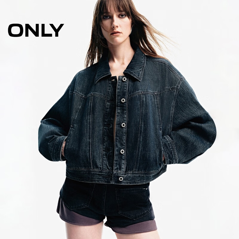 ONLY秋季时尚复古做旧朋克风翻领牛仔短外套女|124354006 E12 野马棕色 155/76A/XS