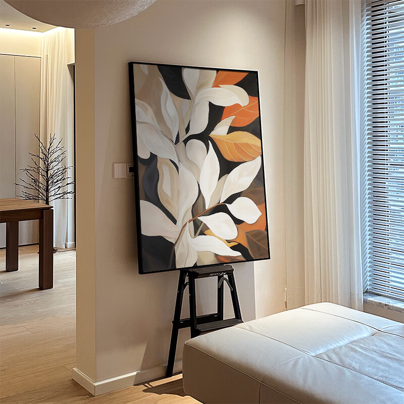 法彩(facai)fci现代侘寂中古风植物感玄关手绘油画客厅沙发背景墙落地