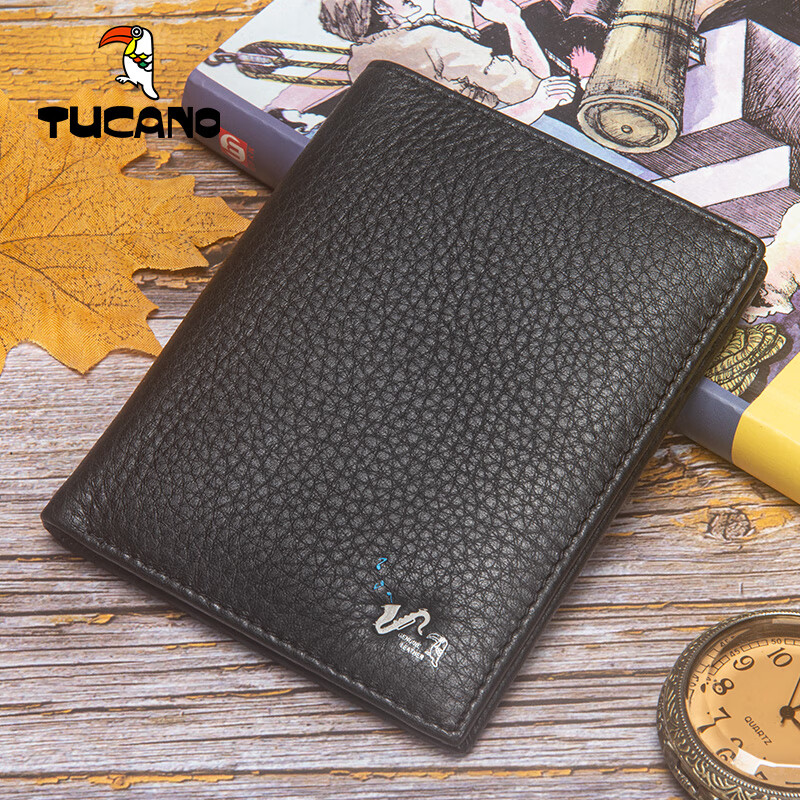 啄木鸟男士头层牛皮短款钱包真皮钱夹商务皮夹简约薄款票夹 礼盒包装