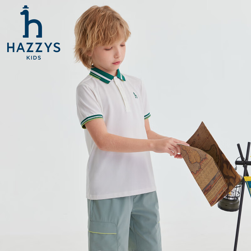 哈吉斯(HAZZYS)品牌童装男童T恤夏季新款干爽透气排汗弹力宽松短袖POLO衫 本白 165
