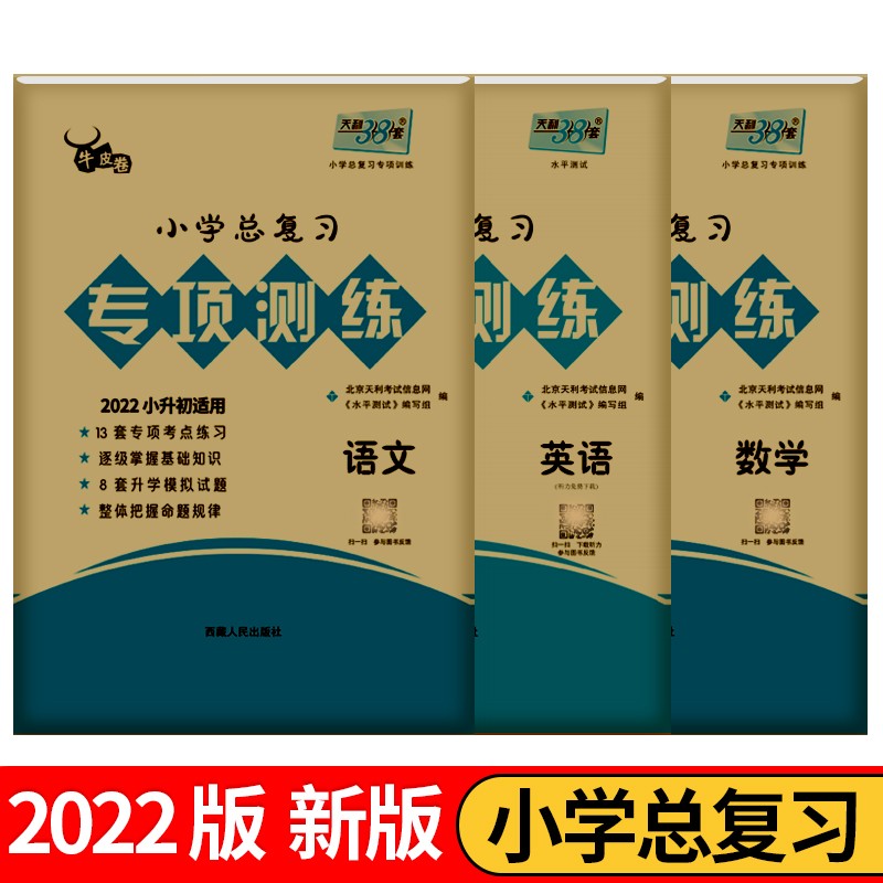 2022版小升初小学总复习专项测练语文天利38套牛皮卷小学升初中试卷专项突破巩固基础知识升学 语文+数学+英语共3本