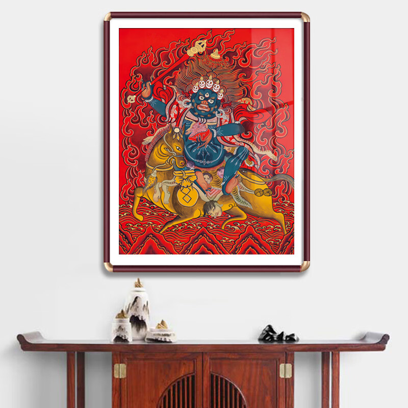 画像西藏守护神唐卡挂画客厅玄关护法财神佛像装饰画带框 吉祥天母-e