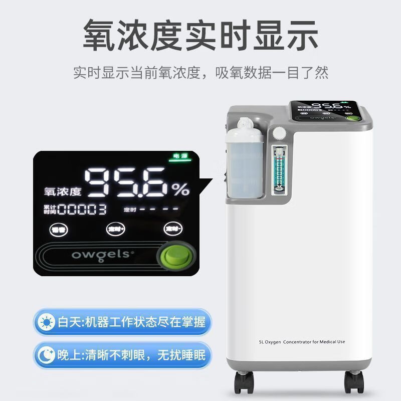欧格斯5L升制氧机家用医用级吸氧机氧气机老人孕妇制氧雾化一体机3升10L 5L医用型大屏显示【升级版】