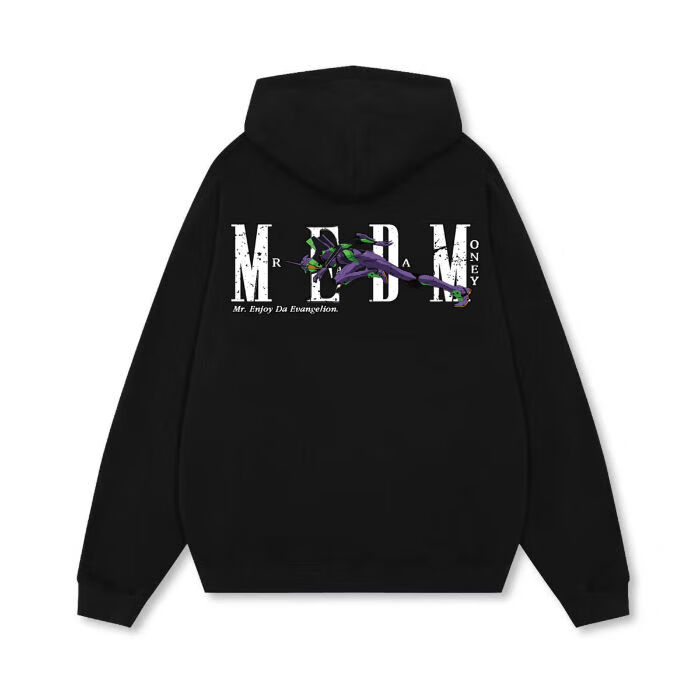 MEDM印花連帽純棉外衣衫男女潮牌美式嘻哈街頭加絨加厚連帽衛(wèi)衣潮 黑色【春秋款純棉】限時100件 XL -雙層帽不起球