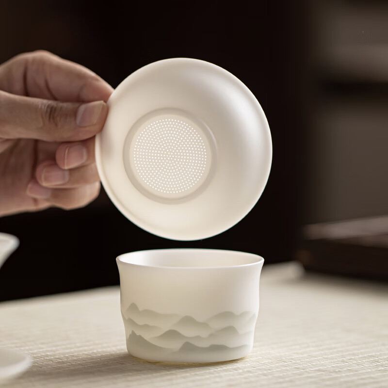 金镶玉温文杰老师手作 功夫茶具套装素烧羊脂玉瓷家用陶瓷送礼礼盒装 温文杰水墨远山羊脂玉瓷套装