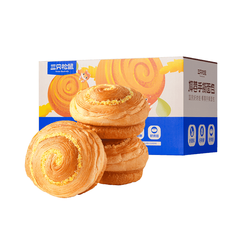 三只松鼠椰蓉手撕面包 早餐点心休闲零食酵母代餐饱腹食品整箱1000g/箱