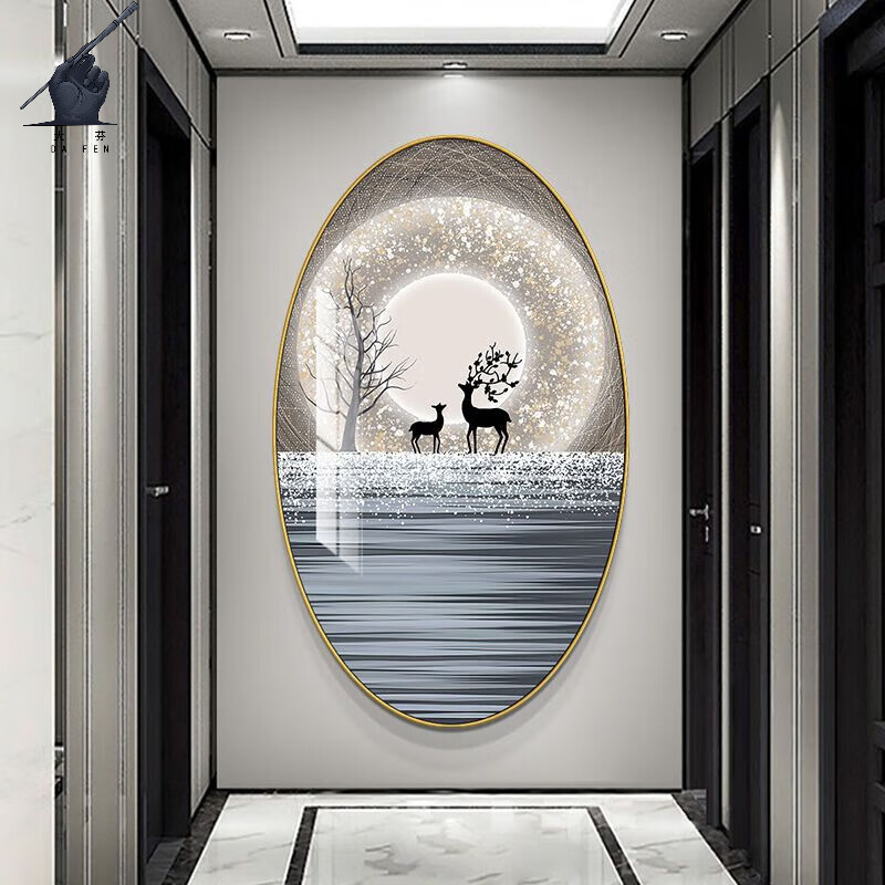 装饰挂画椭圆轻奢客厅走廊过道形创意入户现代 01-【推荐】福鹿星空