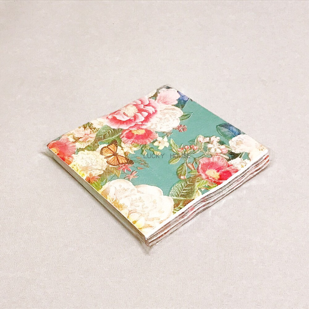 隽颜堂25x25cm彩色餐巾纸红白牡丹餐厅婚庆高档印花法式面巾纸摆桌