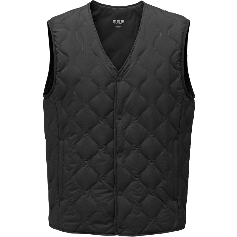 坦博爾2024春季休閑百搭輕薄菱格羽絨服馬甲男保暖背心短款外穿小馬夾 黑色 L