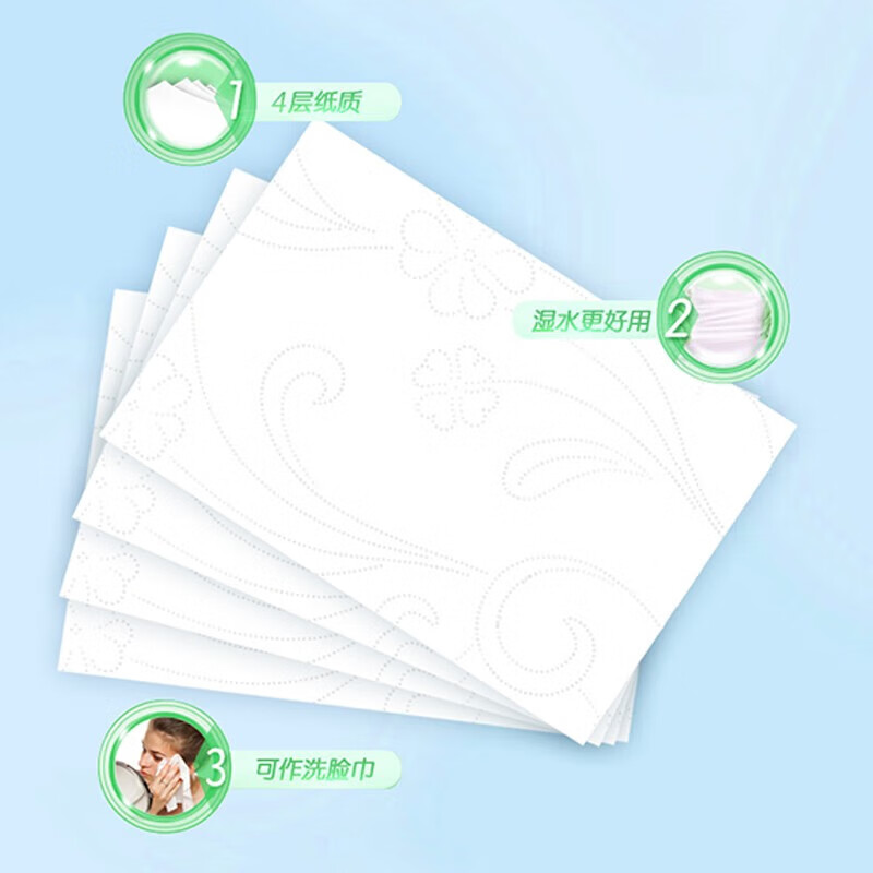雨森（YUSEN）可湿水抽纸面巾纸360张/包4层厚干湿两用餐巾纸抽取式纸巾 可湿水20包