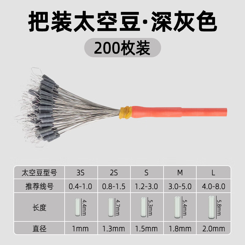 辰義超緊競技硅膠太空豆套裝全套組合精品散裝防纏豆釣魚主線組小配件 深灰色【200?！?S號（1.2#-3.0#線）
