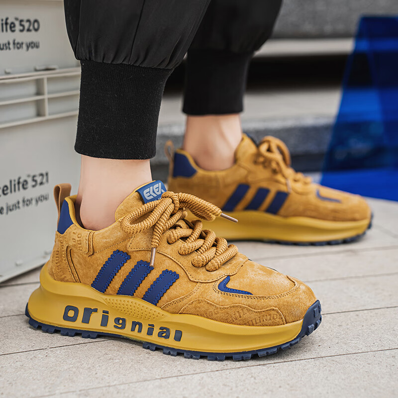 罗宾赐轻奢男鞋夏季新款老爹鞋男休闲鞋厚底增高鞋子男2026软底运动鞋 驼色 【高端男鞋】 39