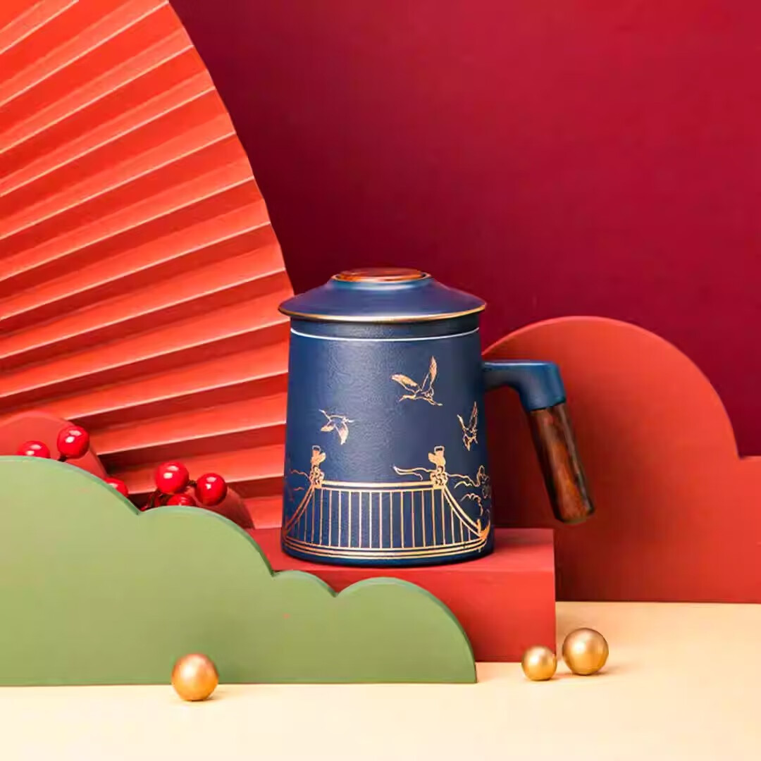 上新了文创 故宫泡茶杯 茶水分离杯陶瓷内胆办公室茶漏杯送长辈生日礼物