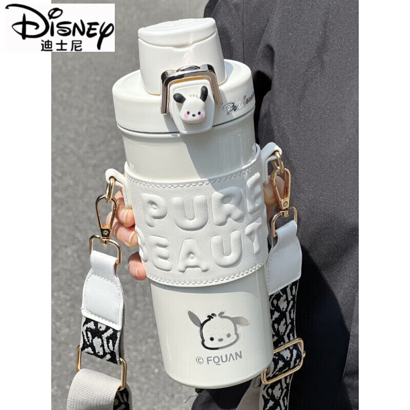 迪士尼（Disney）大容量保温杯ins风女生双饮水杯斜跨便携学生2025新款情侣款杯子 粉色(赠五个立体贴+凯蒂猫 680ml