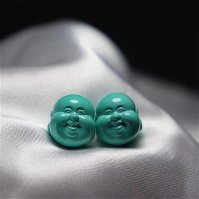 松石弥勒佛配珠三通背云老型回纹桶珠腰珠手串散珠圆珠子隔 绿色佛头