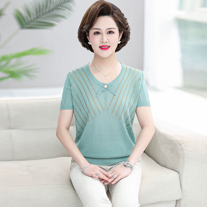 范哲狼(fanzelang)妈妈洋气短袖t恤50岁60中年女装夏装冰丝上衣服中