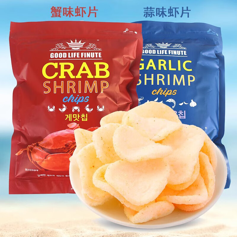 韩国进口网红零食趣莱福虾片蒜味蟹味大包装鲜虾巨型膨化 大包趣莱福-红袋蟹味虾片240g