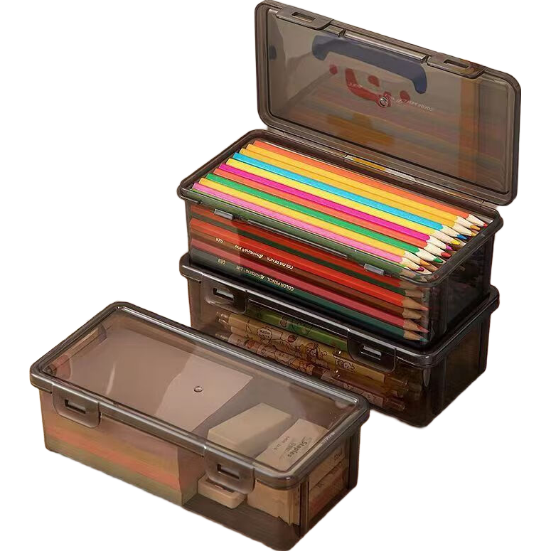 黑色透明笔盒学生文具收纳盒简约大容量 黑色2个装【限时抢购】