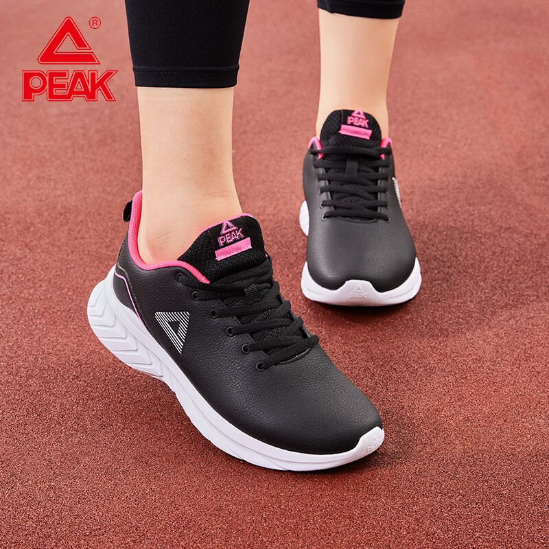 匹克(peak)跑步鞋女鞋轻便软底皮面防水减震回弹休闲鞋子运动鞋女士