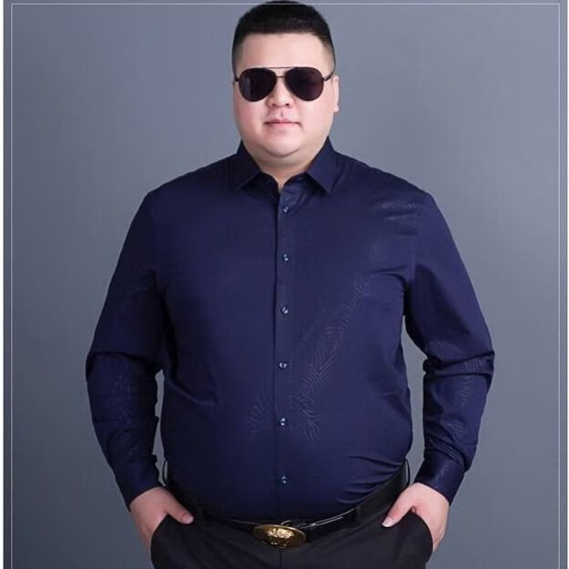 奕津大码啤酒肚男法兰绒衬衫长1袖男士装加肥加大肥佬宽松休闲打底衫