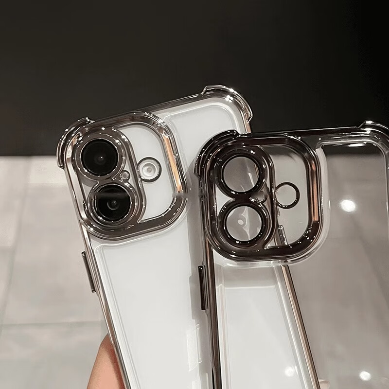 睿思派适用苹果17手机壳iphone16pro四角气囊防摔透明16promax新款13镜头全包14软12简约11保护套xs男女 电镀四角防摔气囊壳【气质银】带镜头膜 iPhone 13 Pro