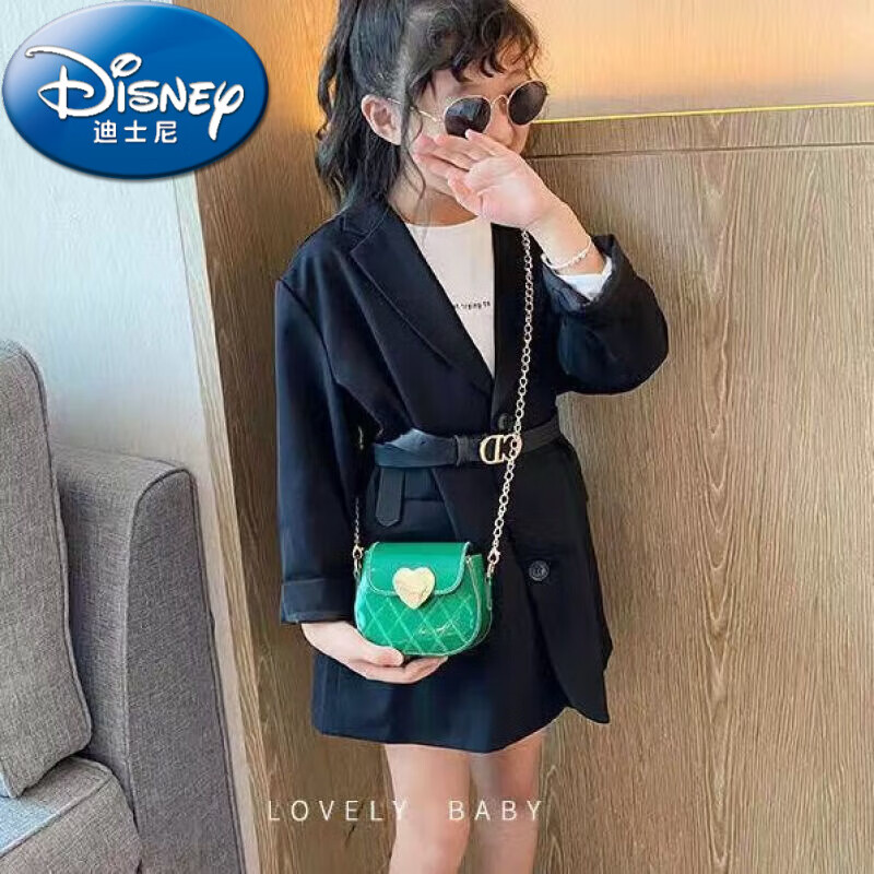 迪士尼（Disney）新款手提儿童包包小孩包小女孩公主包包女童迷你时尚可爱斜挎包潮 爱心扣锁_绿色