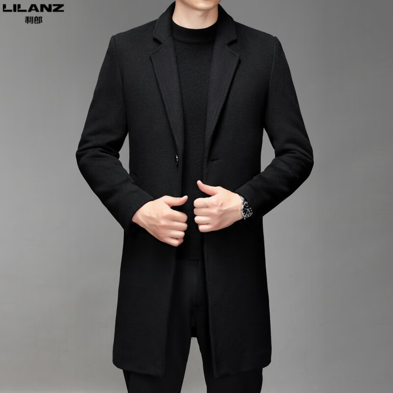 利郎男装新款毛呢大衣秋冬季中长款羊毛外套男士西装领休闲风衣潮 MS2003藏青 175/L