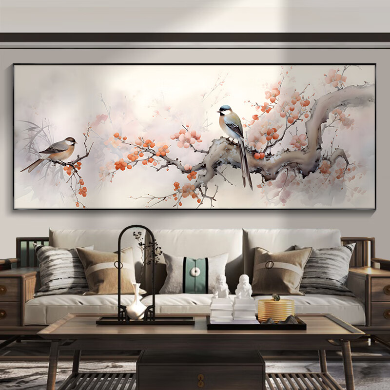 酣墨香新中式客厅装饰画山水风景画沙发背景墙挂画鸟语花香茶室花鸟