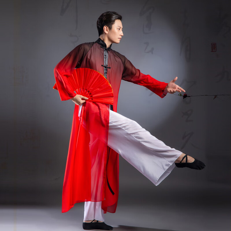 汀晨古典舞蹈演出服装男男生行云与歌飘逸男装书生水墨色中国风 图片