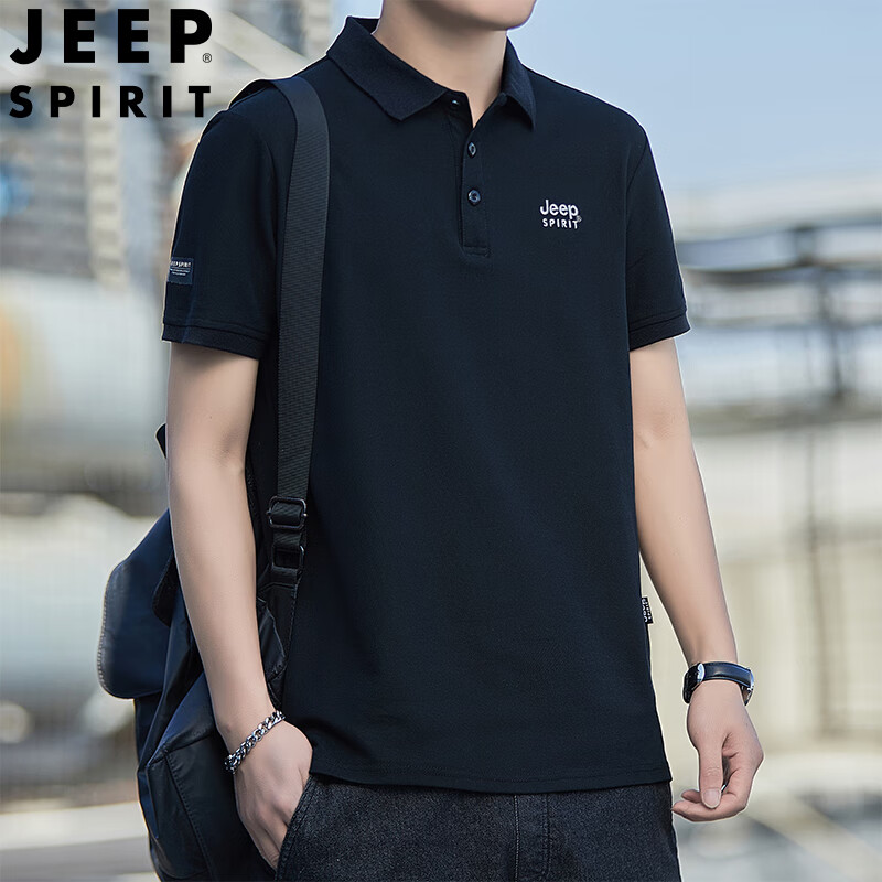 JEEP SPIRIT短袖t恤男P.O.L.O衫夏季休闲上衣翻领体恤大码男装半袖2024 7225墨绿色 3XL 建议170-185斤
