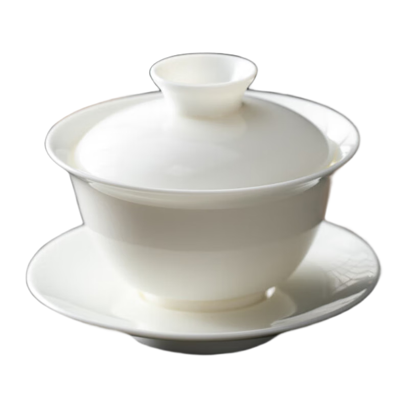 四美堂白瓷盖碗茶杯羊脂玉瓷三才盖碗功夫茶具泡茶碗陶瓷