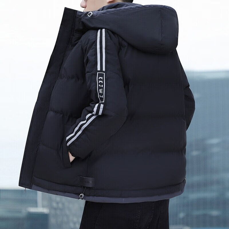 卡柏奇秋冬季棉服青年加厚保暖连帽男装青年休闲保暖外套 黑色 M