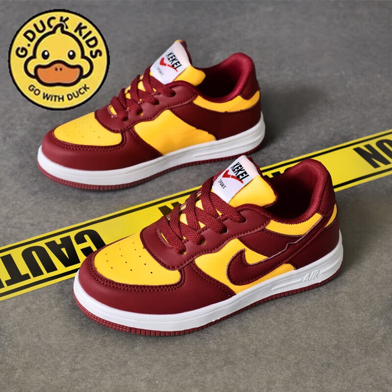 duckkids小黄鸭儿童板鞋春秋aj空军一号男女童休闲鞋软底防滑运动鞋