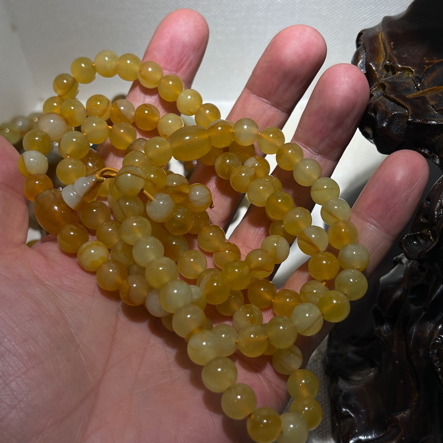 荷玉情缘岫岩玉石王花玉手链108粒佛珠手串带证书可收藏