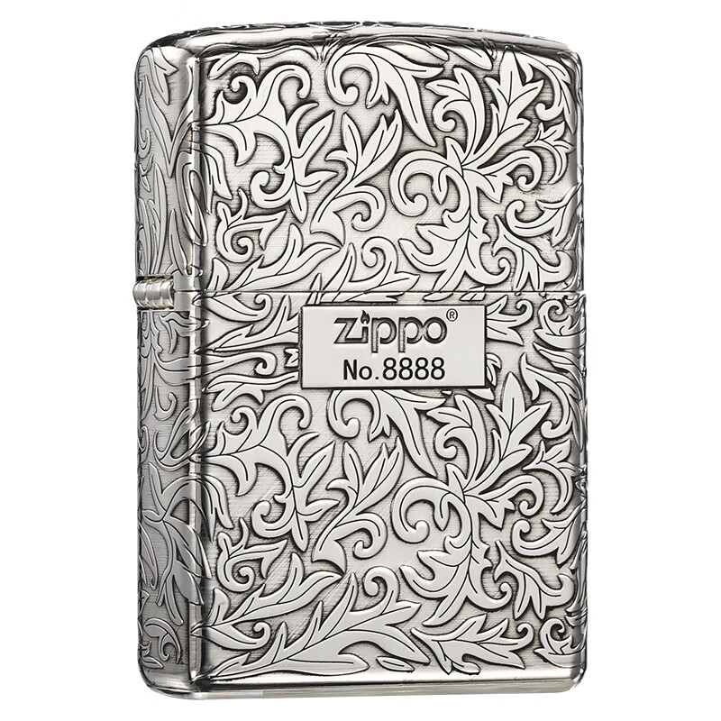 ZIPPO打火机官方正版防风芝宝盔甲纯银唐草中标限量送男士朋友新年礼物 纯银中标唐草-可定制【古典礼盒套装】