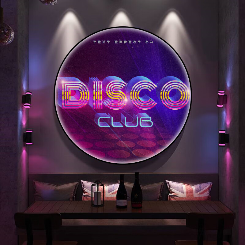 ktv酒吧装饰画夜店音乐餐厅清吧霓虹灯装饰挂画led发光圆型灯箱 支持
