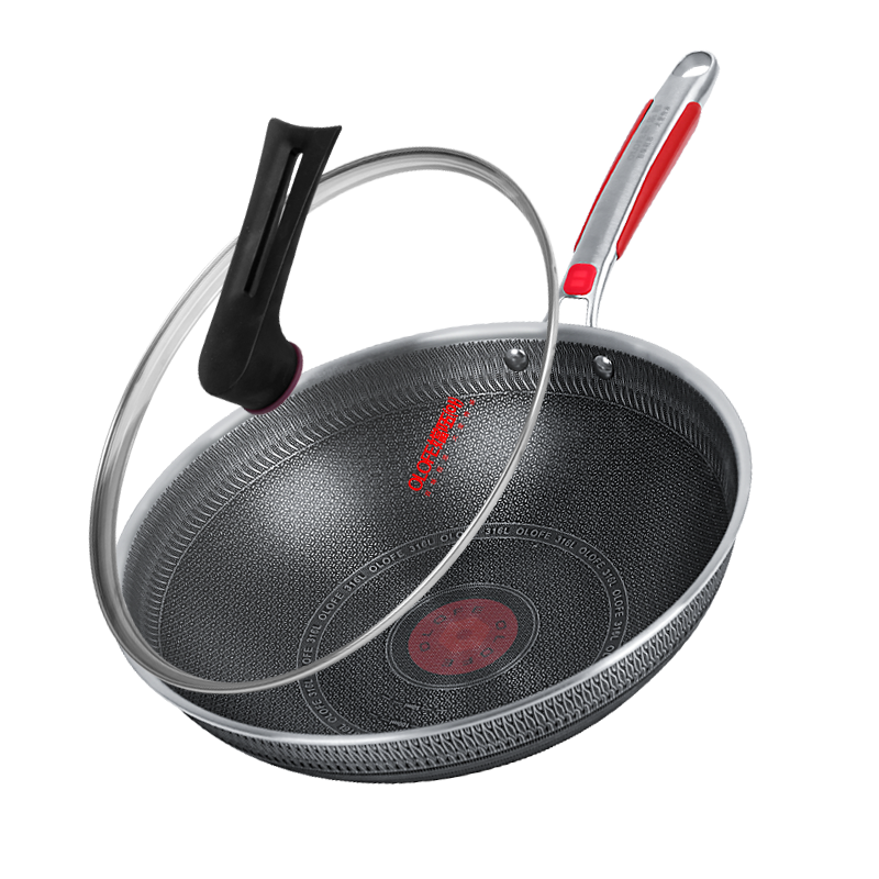 欧乐菲（OLOFE）316L不锈钢深炒锅平底蜂窝炒菜锅不粘爆炒烹饪炖菜锅具爱心32cm