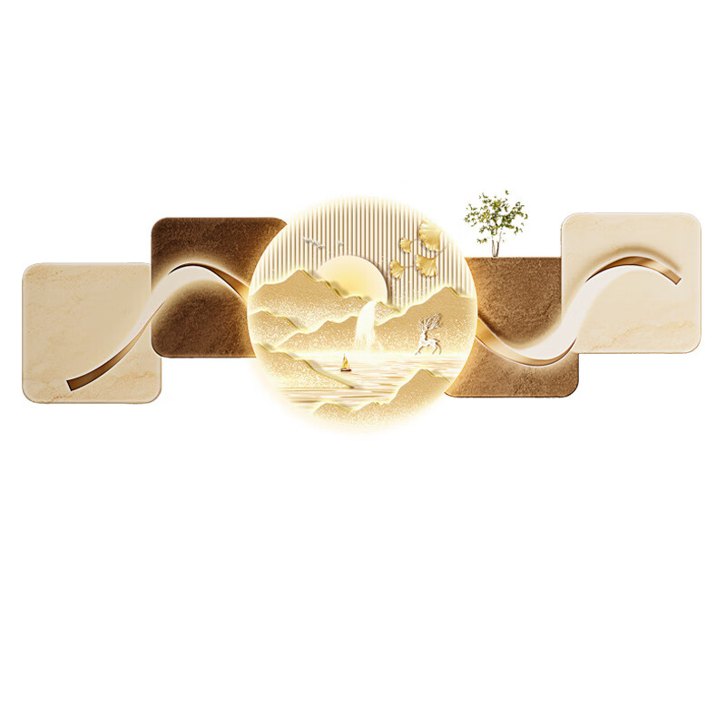 客厅装饰画现代简约沙发背景墙挂画LED灯光画侘寂风免打孔壁画 鎏金款-福鹿生财 遥控灯带充电宝大款70*210cm