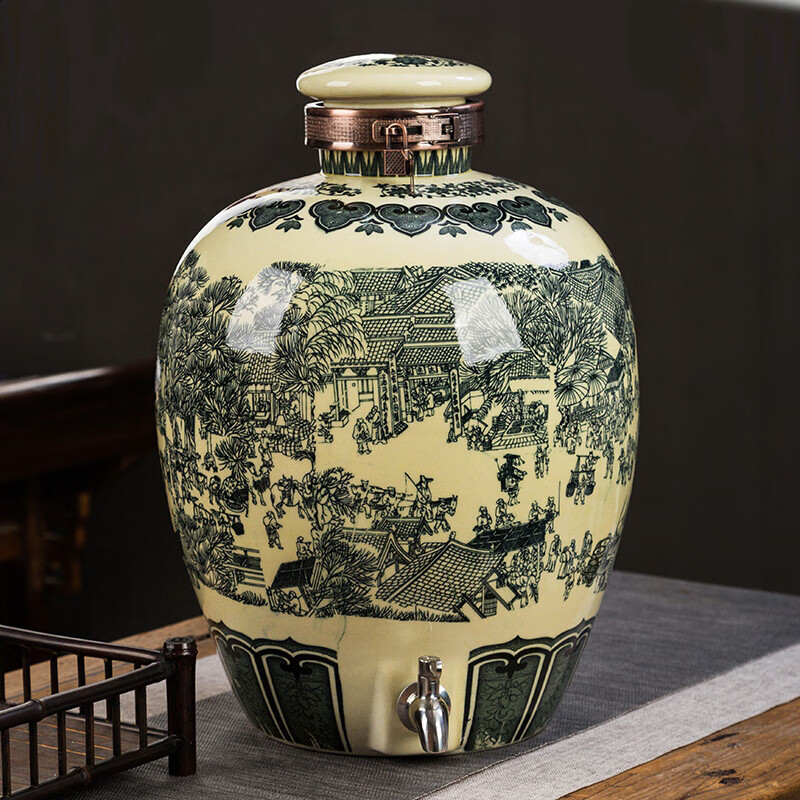 景德镇陶瓷私藏泡酒坛子10/20/30/50斤酒瓶空瓶家用密封酒缸酒罐 10斤水墨龙腾无孔