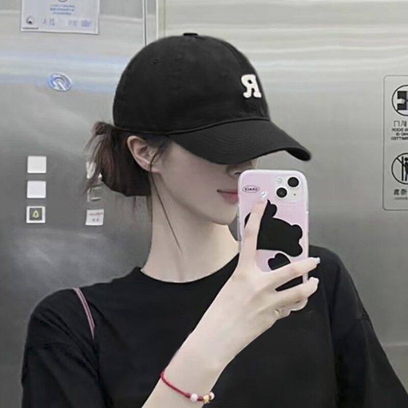 LEETPAB鸭舌帽女新款大头围显瘦显脸小百搭运动帽子软顶黑色棒球帽男 加大加宽 显脸小[静谧黑] 均码可调节(54-62cm)