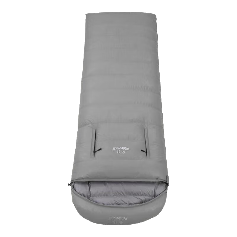 白狼(WhitewolF)羽絨睡袋戶外成人零下30度抗寒防水單人伸手冬季睡袋鵝絨保暖輕量 淺灰色 充絨1000g(適溫-6度)