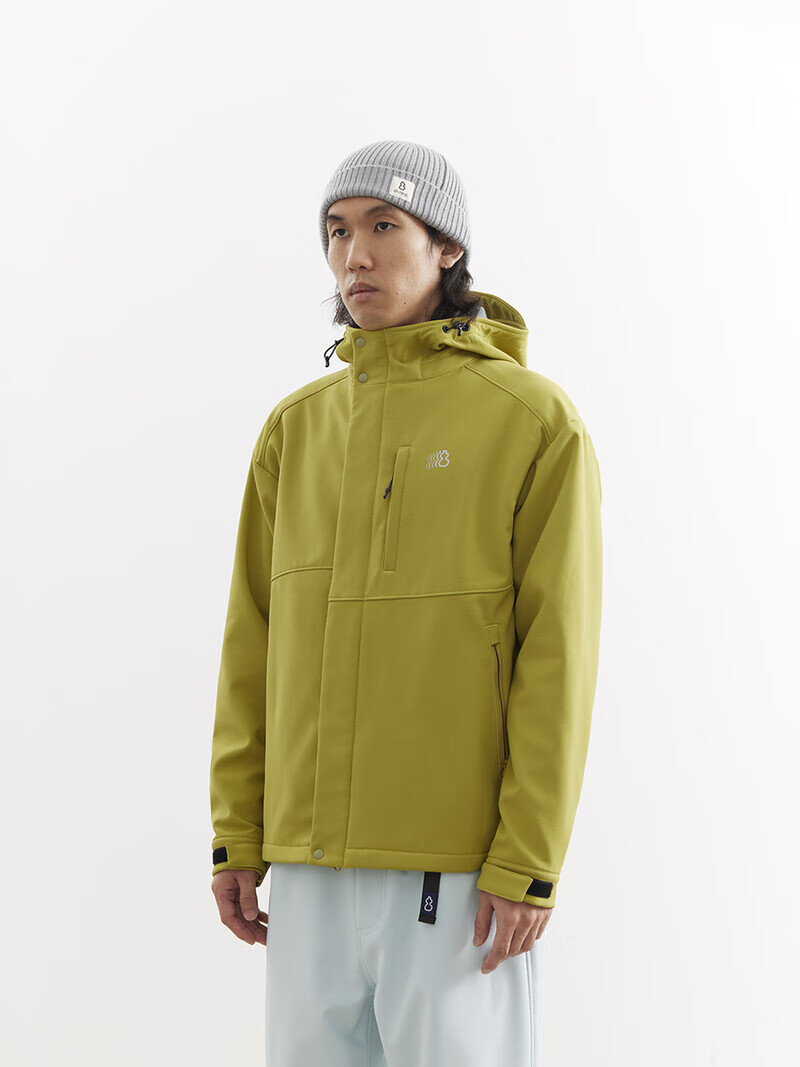 chichaqu吃茶去25秋冬户外三防防风防泼水带绒软壳连帽夹克休闲 芥黄 XL