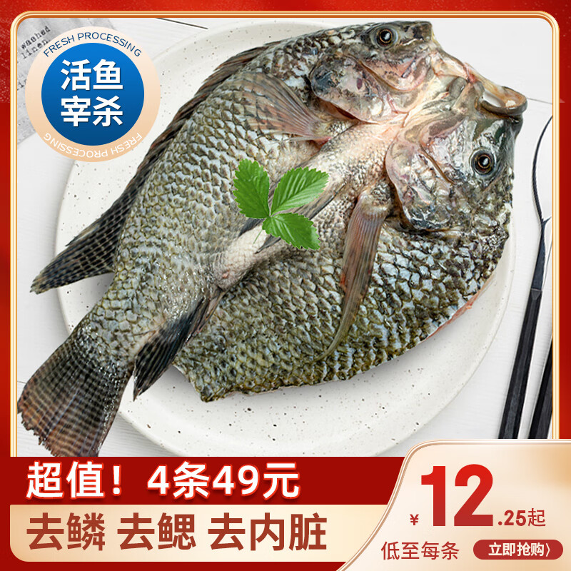 简鲜三去开背珍珠斑鲷鱼生鲜鱼类净重 350g*4条